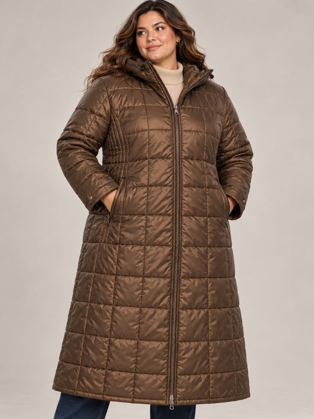 L.L.Bean PrimaLoft Quilted Hooded Coat XXXL Approx – Brown **no size tag
